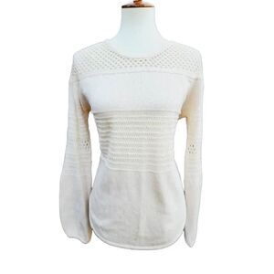 Knox Rose Womens Pullover Sweater Beige Long Sleeve Jewel Neck Open Knit S New